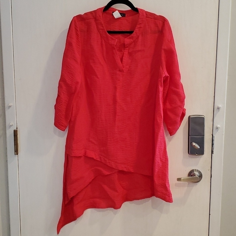 Yushi Red Asymmetrical Textured Tunic M
